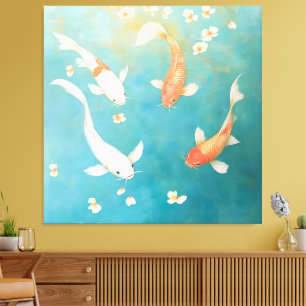 Lienzo Koi Fish Petal Bloom Watercolor