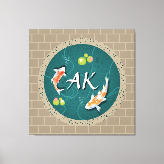 Lienzo Koi Fish Pond japonés verde realista (Anverso)