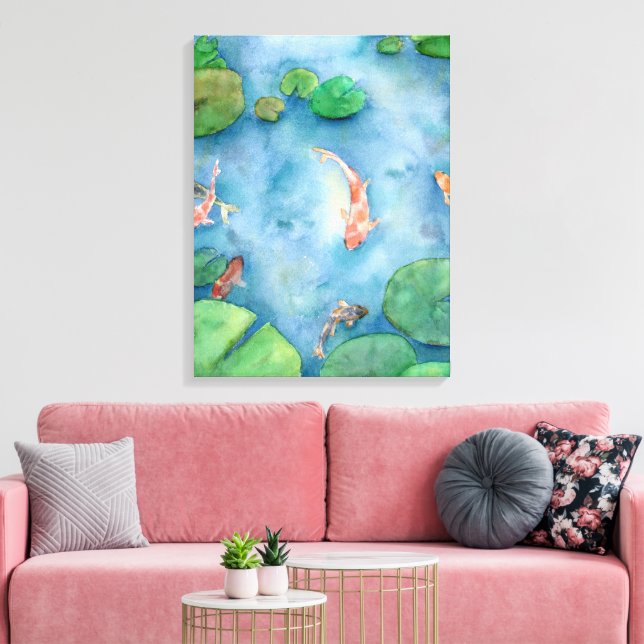 Lienzo Koi Fish Pond watercolor (Insitu (Sala de estar))