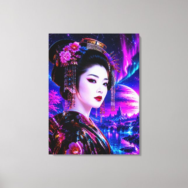 Lienzo Kosmische Geisha im Neon‑Traumland (Anverso)