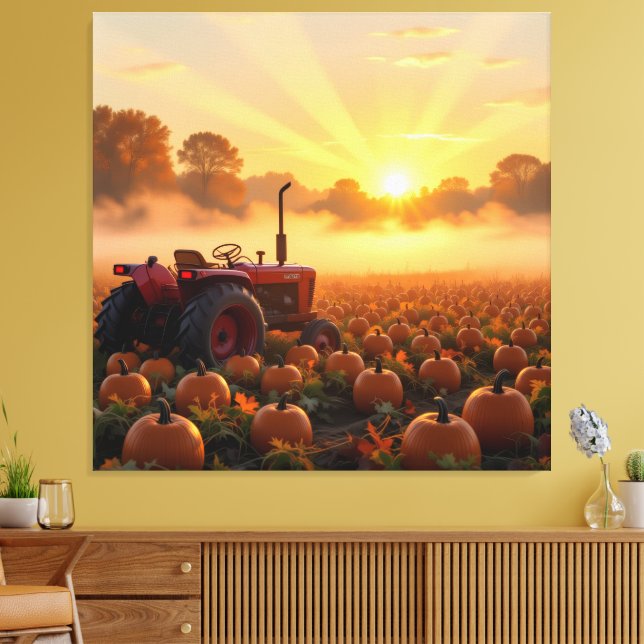 Lienzo Kraft der Ernte – Traktor im Kürbisland (Insitu (Sala de estar))