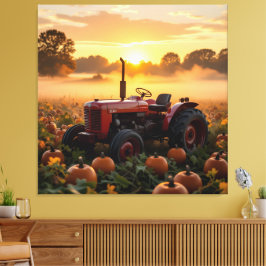 Lienzo Kraft der Ernte – Traktor im Kürbisland