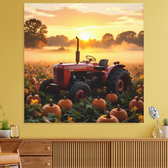 Lienzo Kraft der Ernte – Traktor im Kürbisland (Insitu (Sala de estar))