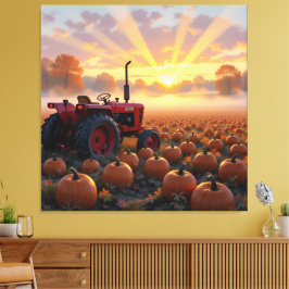 Lienzo Kraft der Ernte – Traktor im Kürbisland