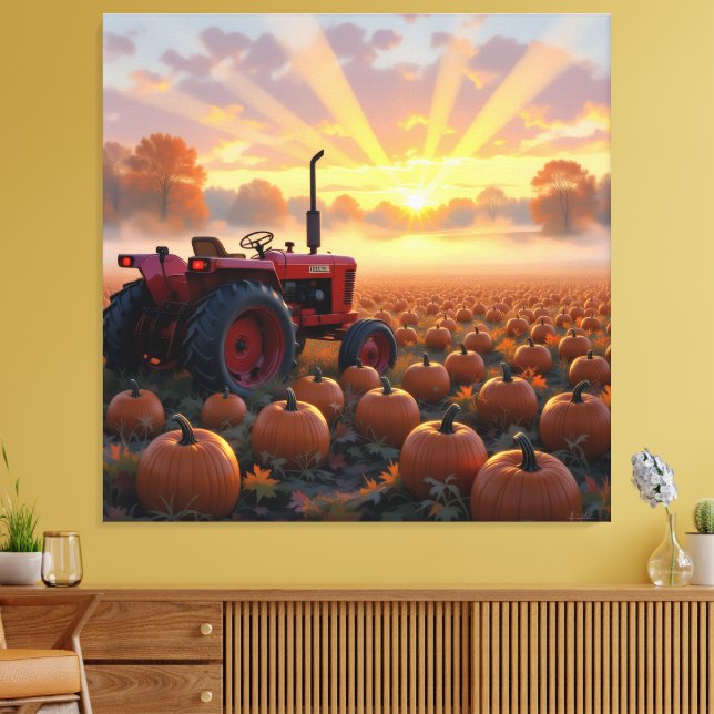 Lienzo Kraft der Ernte – Traktor im Kürbisland (Insitu (Sala de estar))