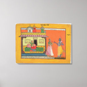 Lienzo Krishna que llega la casa de Radha, ilustracion