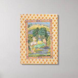 Lienzo Krishna y el Gopis (aguazo en el papel)