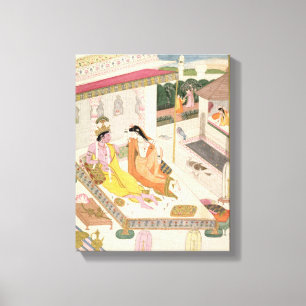 Lienzo Krishna y Radha en una cama en un palacio del