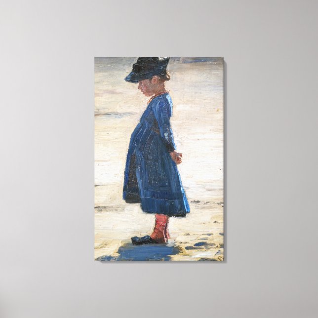Lienzo Kroyer - Niña pequeña de pie en la playa Skagen (Anverso)