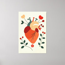 Lienzo Künstlerisches Herz und Blumen