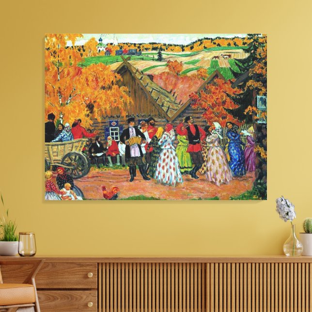 Lienzo Kustodiev - Fiesta del pueblo, (Insitu (Sala de estar))