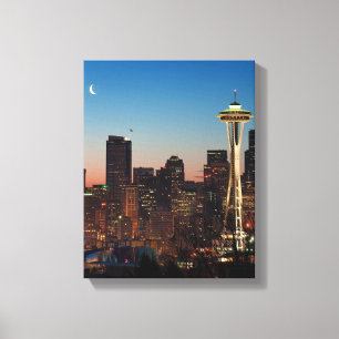 Lienzo La bandera americana vuela entre la luna de