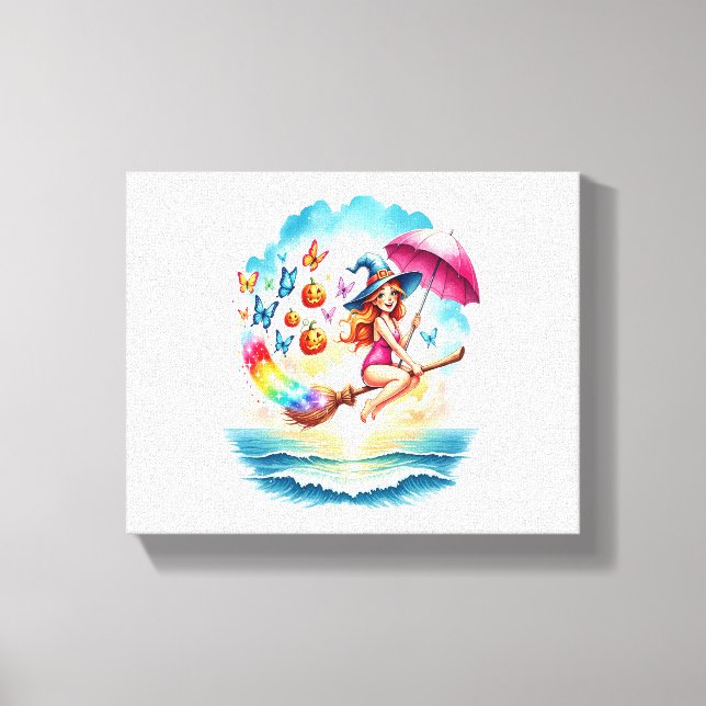 Lienzo La bruja de la sirena de Halloween en la habitació (Anverso)