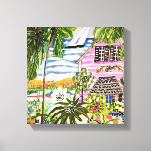 Lienzo La cabaña rosa en la bahía I