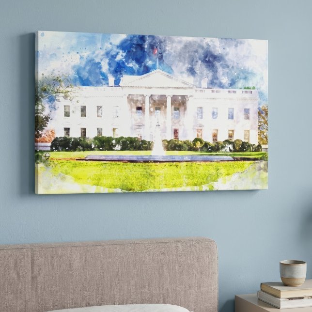 Lienzo La Casa Blanca en Washington DC Acuarela (The White House in Washington DC Watercolor. Canvas Print)
