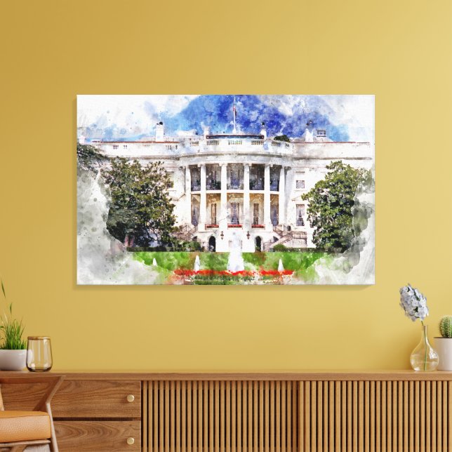 Lienzo La Casa Blanca en Washington DC en acuarela (Insitu (Sala de estar))
