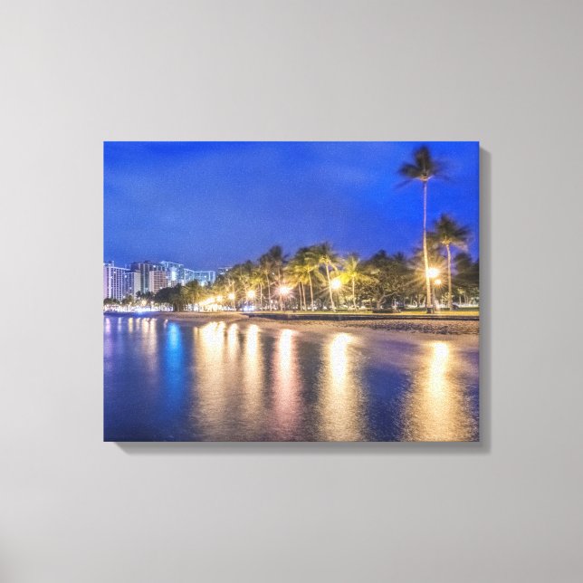 Lienzo La ciudad de Waikiki al amanecer (Anverso)