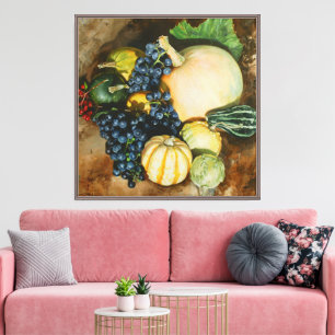 Lienzo La cosecha de otoño con vida residual con calabaza