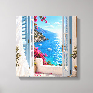 Lienzo La Dolce Vita Costa Amalfi Ventana Vista al Mar Li