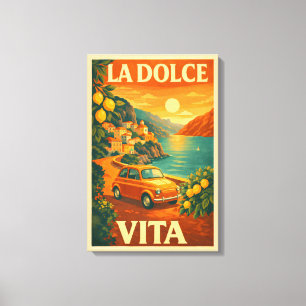 Lienzo La Dolce Vita – Póster de viaje de la costa retro