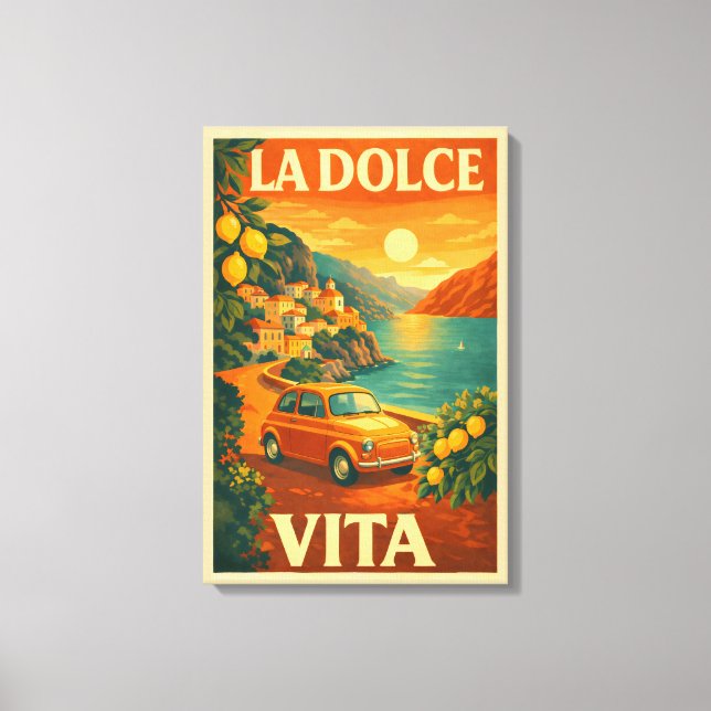 Lienzo La Dolce Vita – Retro Italian Coast Travel Poster (Anverso)