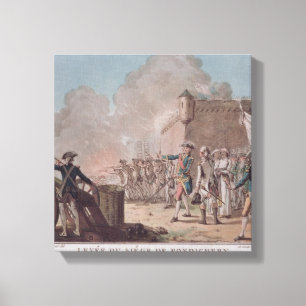 Lienzo La elevación del cerco de Pondicherry, 1748, graba