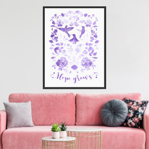 Lienzo La esperanza crece - Lavender Linocut Bird Inspira