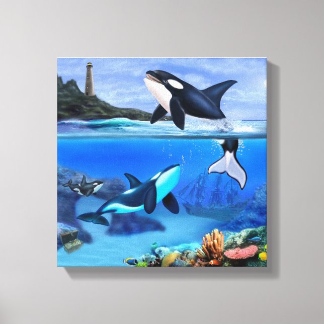 Lienzo La familia de orcas (Anverso)