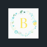 Lienzo La flor dorada Aqua y Amarilla<br><div class="desc">Elegante y dulce monogramado estampado de tela de flores.</div>