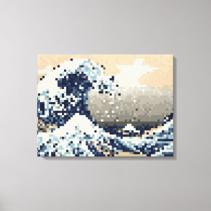 Lienzo La gran ola de Kanagawa 8 bit Pixel Art