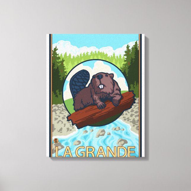 Lienzo La Grande, OregonBeaver y árboles (Anverso)
