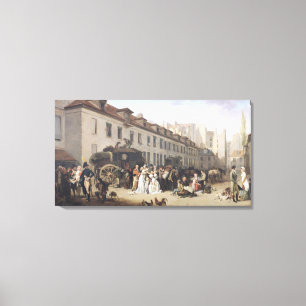 Lienzo La llegada de una diligencia en el término