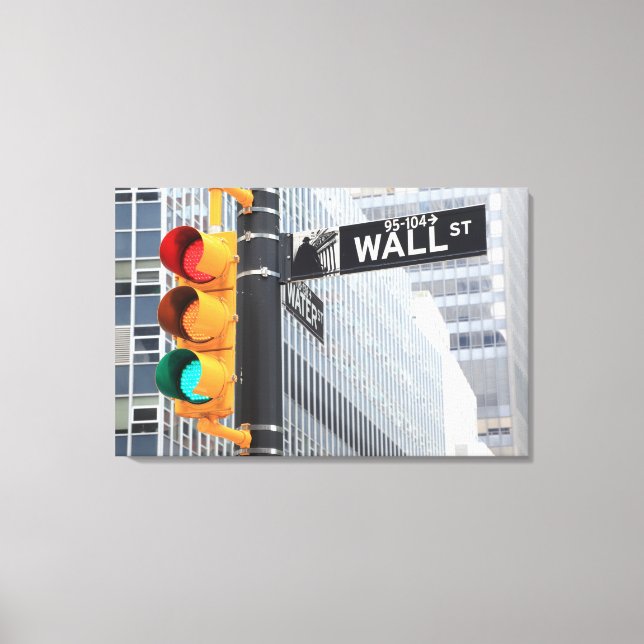 Lienzo La luz del tráfico y el Rótulo de Wall Street (Anverso)