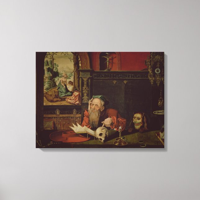 Lienzo La meditación de St. Jerome (aceite en el panel) (Anverso)