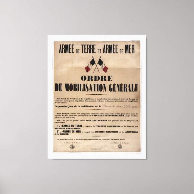 Lienzo La movilización en Francia el 1 de agosto de 1914 (Anverso)