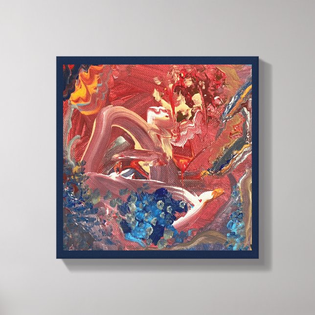 Lienzo La pintura de pájaro y acrílico del lago (Anverso)