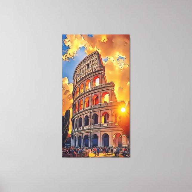 Lienzo La pintura del Coliseo al atardecer Roma, Italia  (Anverso)