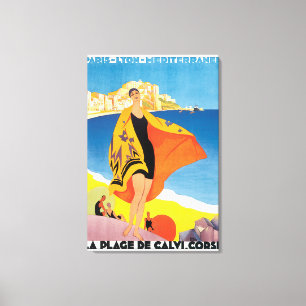 Lienzo La Plage de Calvi Corse Vintage Poster de Viajes