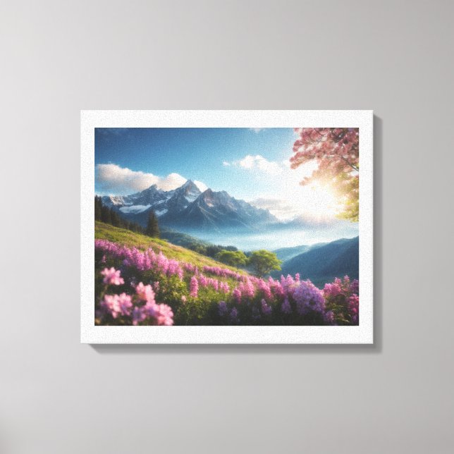 Lienzo La pradera de la montaña al amanecer (Anverso)