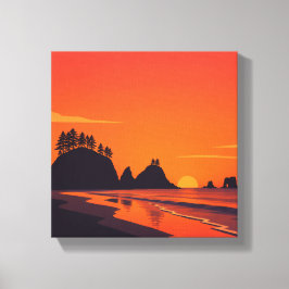 Lienzo La Push Washington Atardecer Minimalista Costero