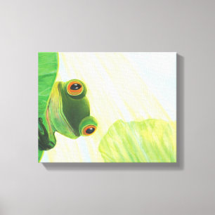 Lienzo La rana verde de ojos grandes detrás de la almohad