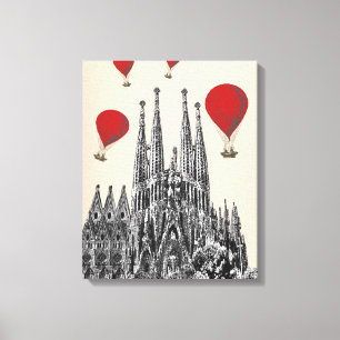 Lienzo La Sagrada Familia y los globos aerostáticos rojos