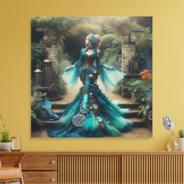 Lienzo La sirena Verde azulada de Steampunk Vintage