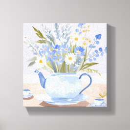 Lienzo La tetera floreciendo | Pintura de té en acuarela