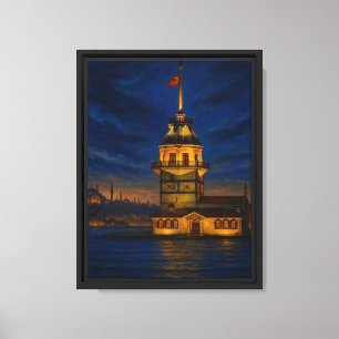 Lienzo La torre de la doncella en Estambul de noche con b