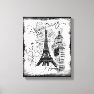 Lienzo La Torre Eiffel de París - Collage negro y blanco