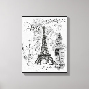 Lienzo La Torre Eiffel de París - Collage negro y blanco