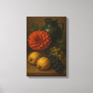 Lienzo La vida con uvas, quinces y dahlia