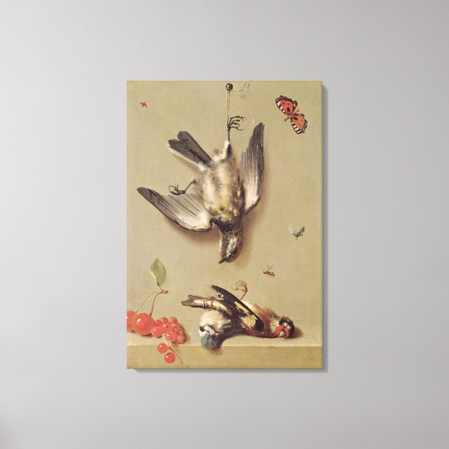Lienzo La vida de las aves y cerezas muertas, 1712 (Anverso)