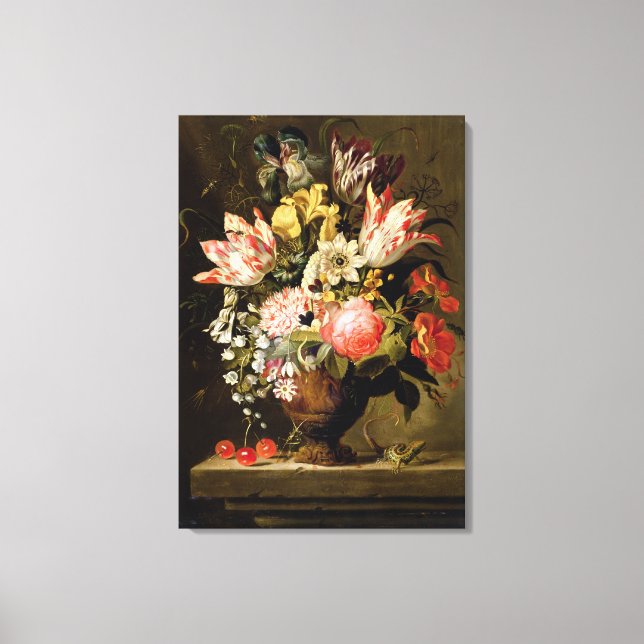 Lienzo La vida de las flores en una bolsa con un lagarto  (Anverso)